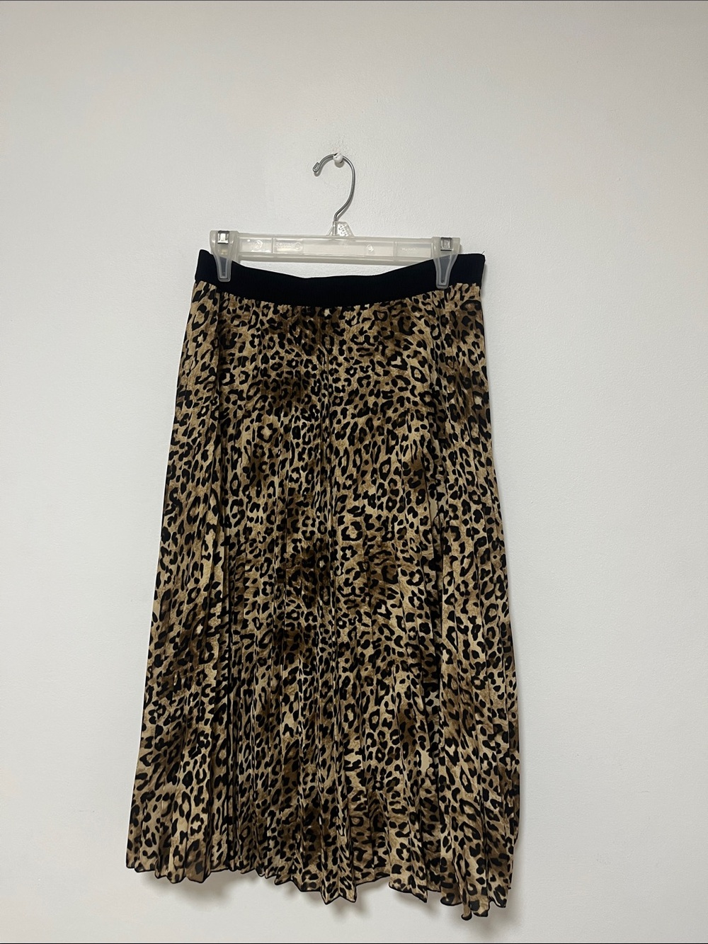 H&M Leopard Print Pleated Midi Skirt - Black & Brown